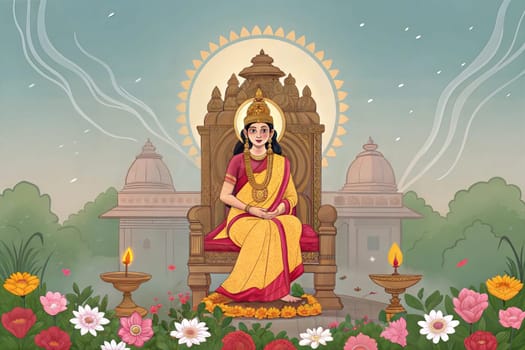 Parvati, also known as Uma or Gauri, is the Hindu goddess of power, energy, nourishment, harmony, love, beauty, devotion, and motherhood. She is a physical representation of Mahadevi, universe creator. Ai generated