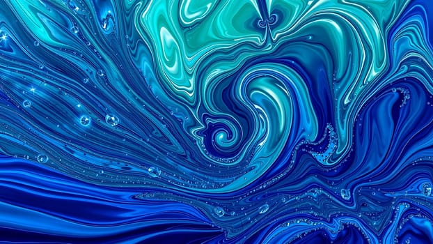 This captivating image showcases a mesmerizing abstract design featuring swirling patterns of vibrant blue and teal hues. The fluid marble effect is enhanced by the inclusion of numerous sparkling, translucent bubbles, creating a sense of depth and movement. The rich color palette and dynamic composition make this image ideal for a wide range of applications, from website backgrounds and brochures to art prints and textile designs. Its modern aesthetic and high-resolution quality ensure a professional and visually stunning result in any project.