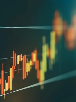 A close-up of a stock market candlestick chart showing financial trends and data analysis. The glowing lines and blurred background represent investment, trading, and economic growth in global markets.