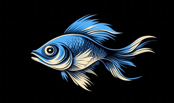 A creative fish logo on a blue background. Selective focus.
