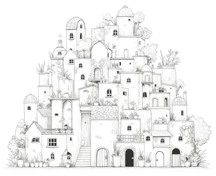 Coloring book for kids, coloring architectural houses