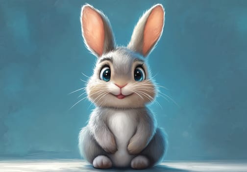 Cartoon bunny on a blue background. Selective focus.