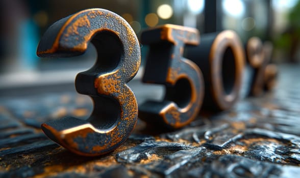 The number 350 on an abstract background. Selective focus.
