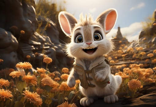 Cartoon bunny on a blurry background. Selective focus.