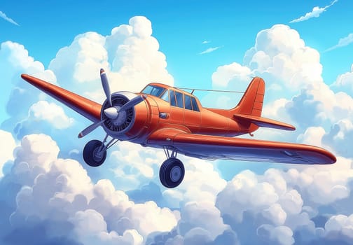 Cartoon airplane on a background of clouds. Selective focus.