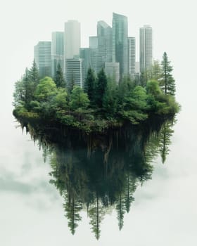 Ecology and environmental protection. Creative landscape with city. Selective focus.