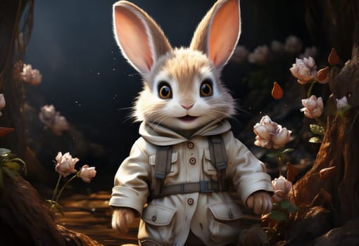 Cartoon bunny on a blurry background. Selective focus.