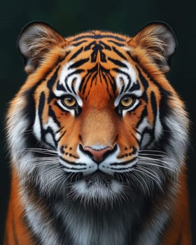 Tiger looking forward on a dark background. Selective focus.