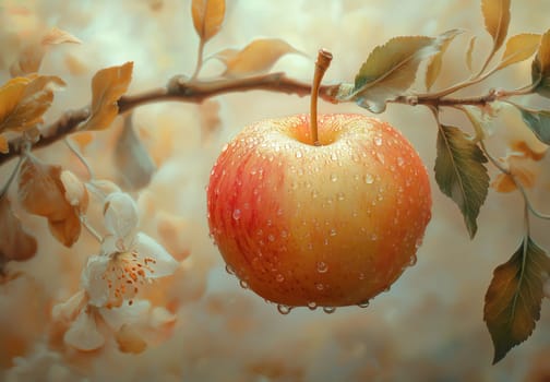 A colorful apple on a light creative background. Selective focus.