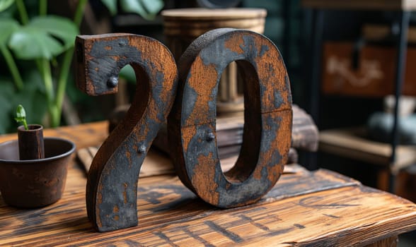 The number 70 on an abstract background. Selective focus.