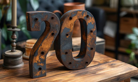 The number 70 on an abstract background. Selective focus.