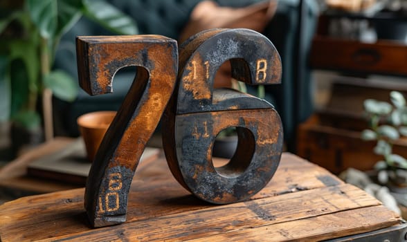 The number 76 on an abstract background. Selective focus.