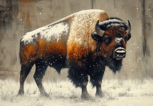 Majestic bison walking in the snow. Selective focus.