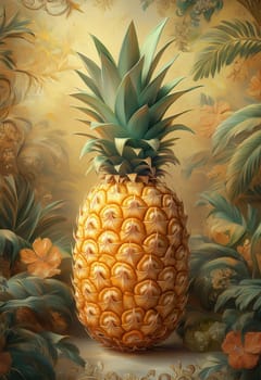 A colorful pineapple on a light creative background. Selective focus.