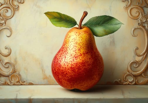 A colorful pear on a light creative background. Selective focus.