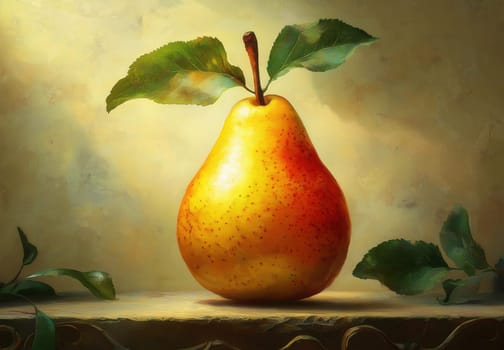 A colorful pear on a light creative background. Selective focus.