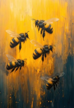 Bees on an abstract textured background. Selective focus.