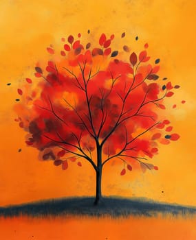 Illustration of tree with autumn leaves. Selective focus.