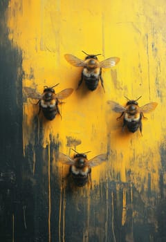 Bees on an abstract textured background. Selective focus.