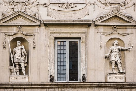 Spada Palace, statues of Julius Caesar and Octavian Augustus from the exterior facade, Rome