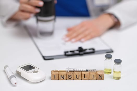 A comprehensive diabetes care layout that includes insulin, a glucometer, and various essential medical tools