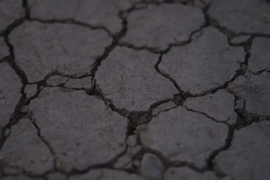 A detailed closeup of dry, cracked soil, capturing arid conditions and significant environmental changes that occur