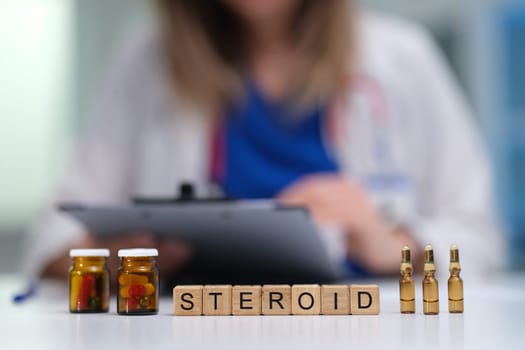 This visual represents steroid use in medicine, emphasizing the physicians focus on patient health and wellness