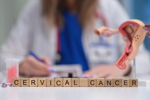 This depiction raises cervical cancer awareness using anatomical models and essential medical tools
