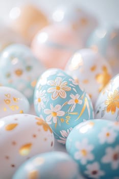 Close-up of painted eggs for Easter. Selective focus.