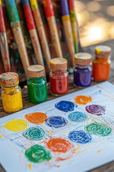 close up of paints on the table. Selective focus.
