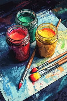 close up of paints on the table. Selective focus.
