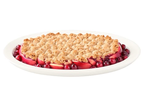 Cranberry Apple Crisp, cinnamon spiced fruit filling, buttery crumble topping, isolated on transparent..
