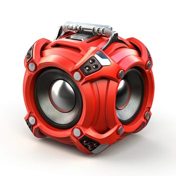 Modern portable speaker on white background. Music loudspeaker or player with wireless technology. Generated AI
