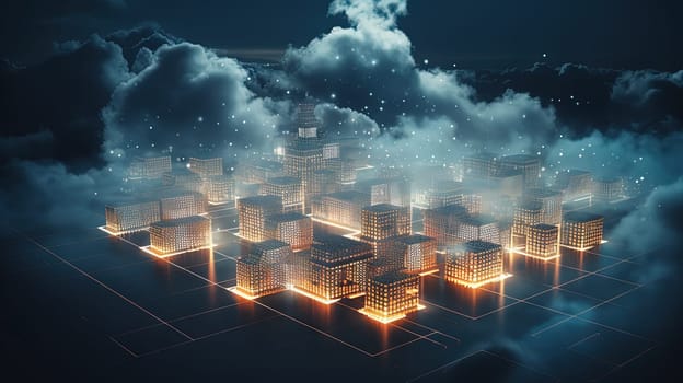 Data cloud structure concept with digital technology cloud sign for online backup and network compute power service. Generated AI