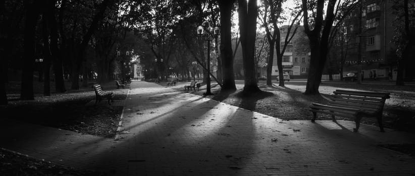 urban autumn landscape in black and white. High quality photo