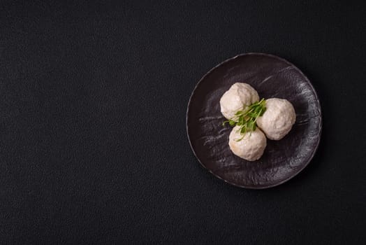 Delicious healthy steamed chicken cutlets or minced meatballs. Diet food dish