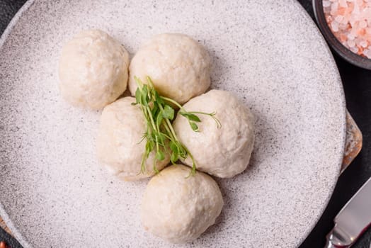 Delicious healthy steamed chicken cutlets or minced meatballs. Diet food dish