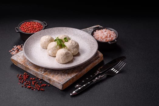 Delicious healthy steamed chicken cutlets or minced meatballs. Diet food dish
