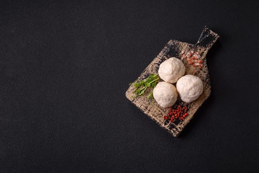 Delicious healthy steamed chicken cutlets or minced meatballs. Diet food dish