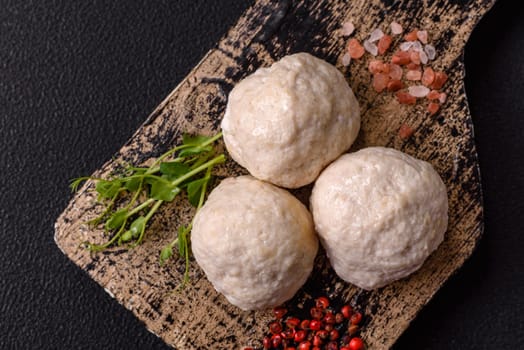 Delicious healthy steamed chicken cutlets or minced meatballs. Diet food dish