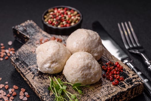Delicious healthy steamed chicken cutlets or minced meatballs. Diet food dish