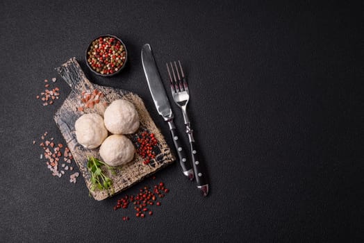 Delicious healthy steamed chicken cutlets or minced meatballs. Diet food dish