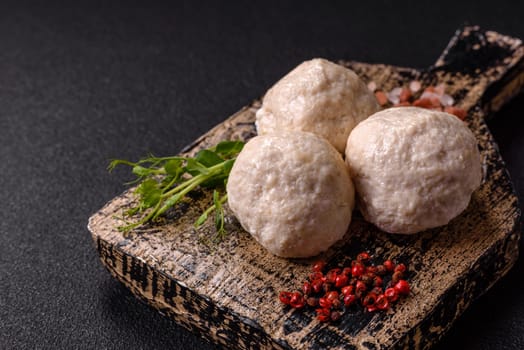 Delicious healthy steamed chicken cutlets or minced meatballs. Diet food dish