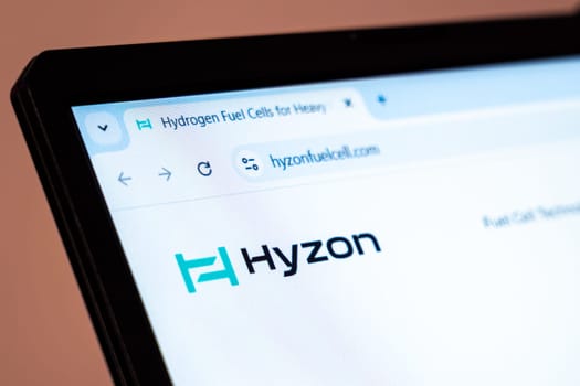New York, USA - January 17, 2025: Hyzon Fuelcell website on laptop screen showing hydrogen technology brand and zero emission solutions