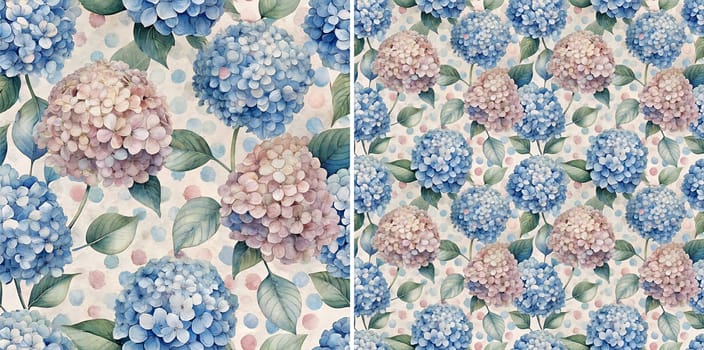 This vibrant floral wallpaper showcases hydrangeas in various blue and pink tones, set against a soft, subtle background, enhancing any room's ambiance.