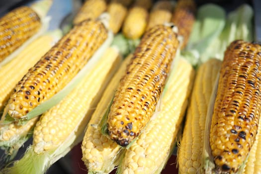 Grilled Corn for sale in a market stall in istanbul .