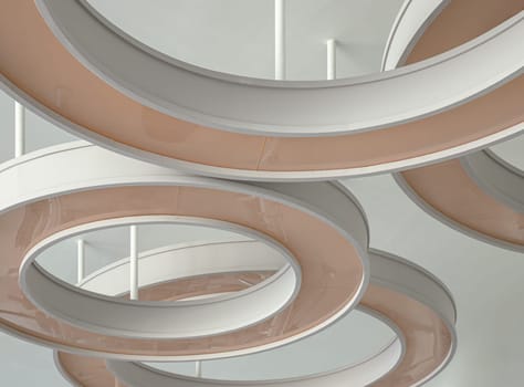Bangkok, Thailand - Jan 18, 2025 - The Rounded ceiling mounted light fixtures with modern LED light bulb. The circular ring shaped lamps hang under ceiling, Architecture and interior design round lights on ceiling, use it as your Wallpaper, Poster and Space for text, Selective focus.