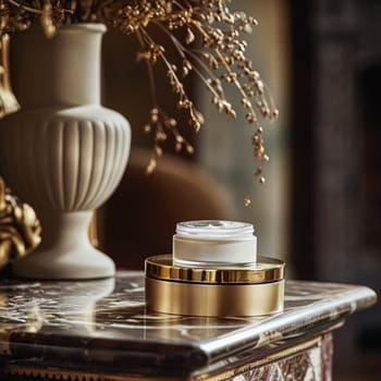 Cosmetic cream in a glass jar. Skin care concept. Background for beauty products
