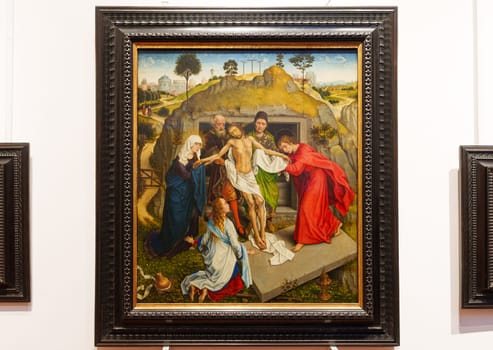 Florence, Italy, January 4, 2024: Deposition in the sepulcre. Rogier Van der Weyden. Uffizi Gallery