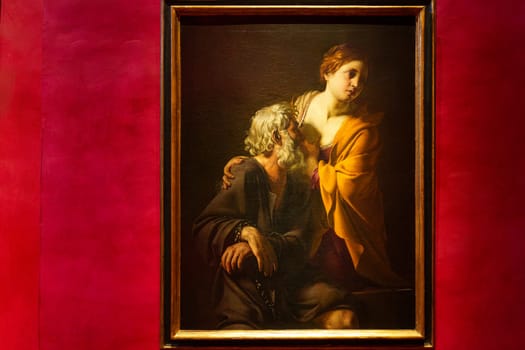 Florence, Italy, January 4, 2024: Roman charity. Bartolomeo Manfredi. Uffizi gallery